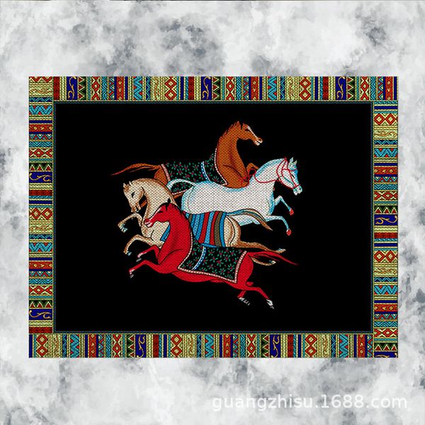 Venta al por mayor, Mantel Individual de algodón y lino con diseño de caballo de la selva, tapete para jarrón, Cenicero de estilo chino, tapete, posavasos, accesorios de tiro