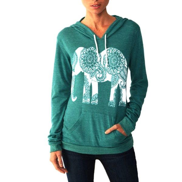 Gros- Kawaii Elephant Print Sweat 2017 Automne Printemps Hoodies Chemises Pulls À Manches Longues Tops Basiques Femmes Sweat Blusa GV439
