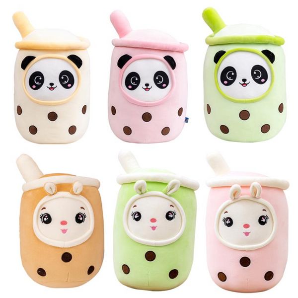 Venta al por mayor Kawaii Peluche Animales de peluche Tamaño pequeño Dibujos animados Burbuja Taza de té Peluche Juguetes Almohada suave Fresa Panda Leche Té Cojín Bebé Regalo t1013