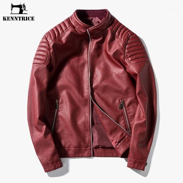 Vente en gros- Kenntrice 2022 Veste en cuir rouge Hommes Jeunesse Printemps Automne Haute Qualité Homme Vestes Mode Bleu Homme Manteau