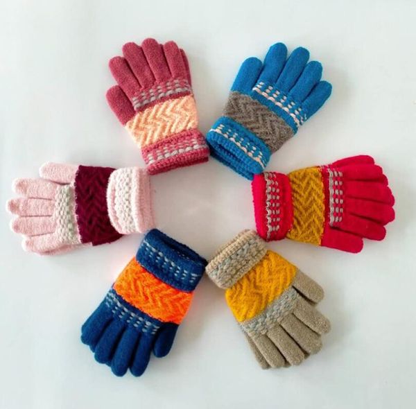 Gros enfants gants en molleton hiver enfants gants chauds gants tricotés plein doigt mitaines épaisses avec ours arc dessin animé 4-8 ans enfants