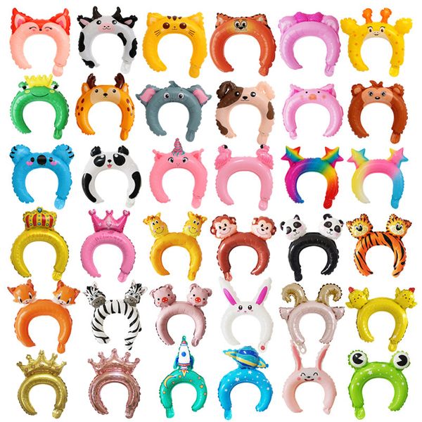 Ballon marché enfants bandeau dessin animé animal ballon 50 pièces/lot feuille d'aluminium animaux ballons décoratifs filles bandeau accessoires de fête