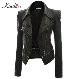 Gros-Kinikiss mode femmes courte veste en cuir noir manteau automne sexy steampunk moto veste en simili cuir femme manteau gothique
