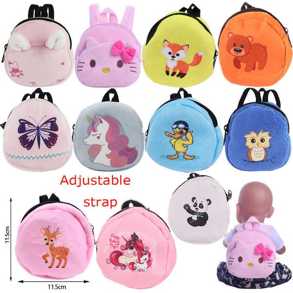 Venta al por mayor Kitty Unicorn Rabbit Frog Cartoon Doll Apparel Mochila para 18 pulgadas 43 cm American Girl New Born Reborn Ropa Accesorios Juguete