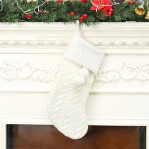 Gros tricot de laine bas de Noël ornement d'arbre de Noël Santa Candy sac cadeau chaussettes tricotées Prop chaussettes fête pendentif décorations