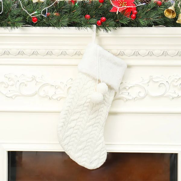 Gros tricot de laine bas de Noël ornement d'arbre de Noël Santa Candy sac cadeau chaussettes tricotées Prop chaussettes fête pendentif décorations