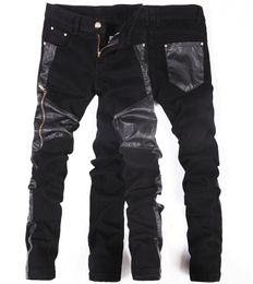 Groothandel- Koreaanse mode Cool Mens Rock lederen broek Zwart Faux strakke magere plus maat 30 31 32 33 34 36 punkbroek