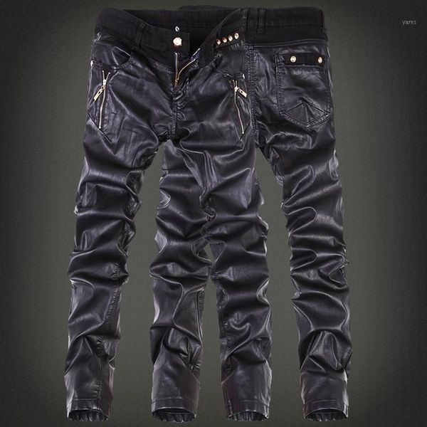 Pantalones de hombre al por mayor- Moda coreana Cool Mens Rock Leather Black Faux Tight Skinny Plus Size 30 31 32 33 34 36 Punk Pantalones1