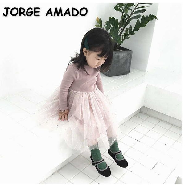 Venta al por mayor Estilo coreano Primavera Vestidos de niñas Mangas largas Cielo estrellado Princesa Ropa de niña E3025 210610