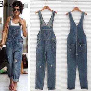 Vente en gros- Coréen Femmes Combinaison Denim Salopette 2017 Printemps Casual Baggy Jeans Pleine Longueur Pinafore Dungaree Barboteuse Femmes CombinaisonPlus La Taille