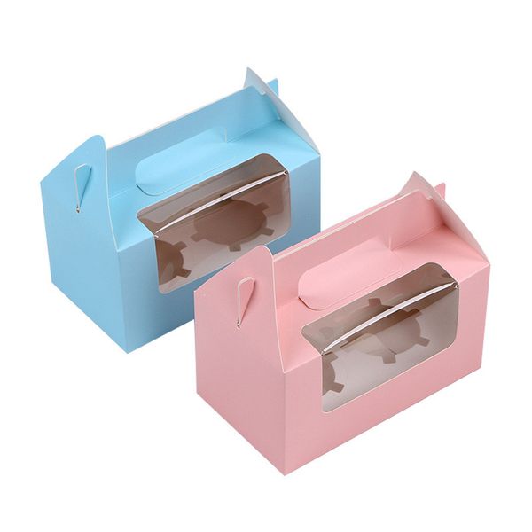 Boîte à gâteaux en papier Kraft en gros avec poignée, boîte à gâteaux marron avec fenêtre, boîte à gâteaux en carton de papier de mariage 4 couleurs LX1422
