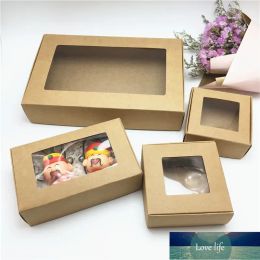 Groothandel Kraft Paper Gift Box met Window Handgemaakte zeep Doos Sieraden Cookies Geschenk Candy Boxes Wedding Geschenkdoos Party Decoratie