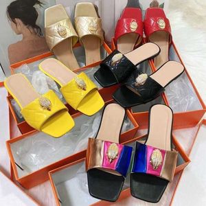 Wholesale Kurt Geiger glissa les tongs des tongs greffes de femmes sandales couture de luxe arc-en-ciel slipper designer chaussures plates chaussures aigle tête diamant boucle plus