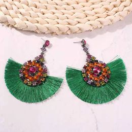 Groothandel-l Dangle oorbellen voor vrouwen luxe designer kleurrijke diamanten oorbel sieraden bohemian vakantie strand stijl 5 kleuren groen roze