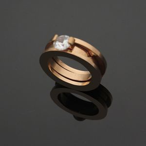 Groothandel-l titanium stalen diamanten ring tweedelige twee-in-een paar 18K gouden mannen en vrouwen ring sieraden