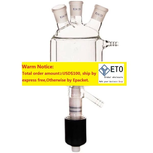 wholesale Suministros de laboratorio Botella de reacción con camisa de cuatro bocas con válvula de émbolo de PTFE Descarga de caldera Matraz de reactor de doble capa LL