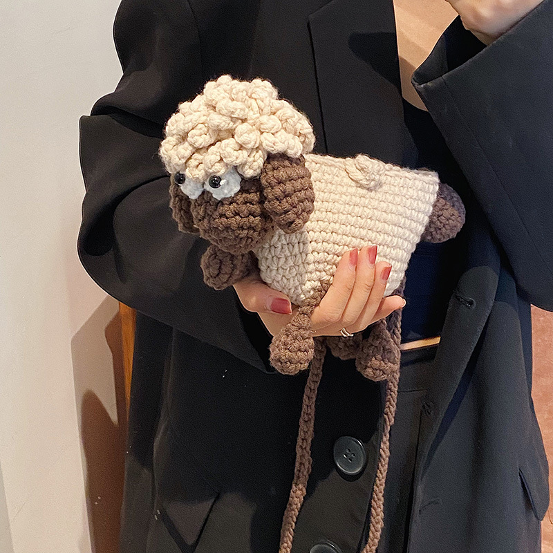 wholesale ladies shoulder bag 2 styles hand-woven doll knitted mobile phone coin purse popular color matching backpack childlike cute crocheted handbag 7801 #