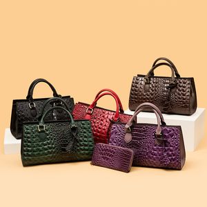 vente en gros sacs à bandoulière pour dames 5 couleurs grande capacité sac à main en cuir horizontal élégant couleur unie en relief sacs à main motif crocodile sac en deux pièces 70985 #