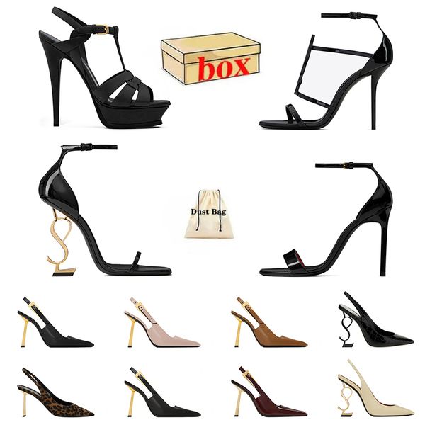 Wholesale Lady High Heels Sandales Famous Designer Femmes Luxury Luxury Patent Cuir talon Classics Fête Posses de mariage Pumps en daim Slingback With Box Black Black