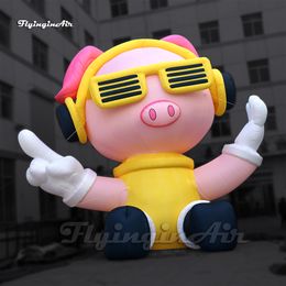 GRANDE GRANDE PUBLICITÉ PLAPLABLE DJ Pig Balloon Concert de concert décorations Air Boul Up Cartoon Animal Mascot Pink Piggy avec casque pour l'événement