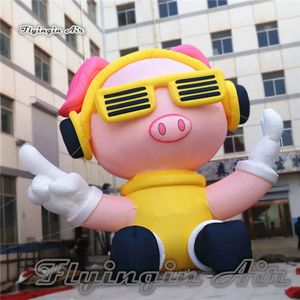 wholesale Grande publicité gonflable DJ cochon ballon décorations de scène de concert Air Blow Up dessin animé animal mascotte rose cochon avec casque