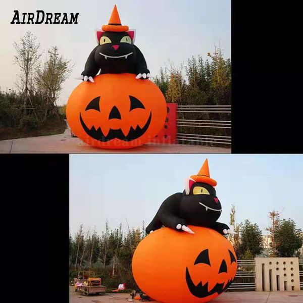 Chat du mal noir gonflable en gros avec une citrouille folle Halloween Party Decoration 001