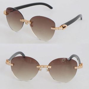 Lunettes de soleil rondes de luxe en gros avec diamants sans monture Womans Designer Black Buffalo Horn Men Famous 3524012 Lunettes de soleil Homme et Femme Taille 60