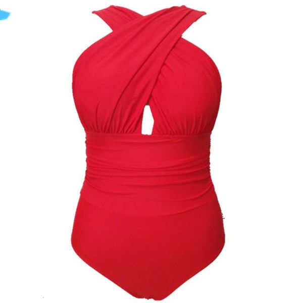 Trajes de baño de gran tamaño para mujer, 1 pieza, Trikinis, copa cruzada, traje de baño de cintura alta, trajes de baño de una pieza rojos de talla grande