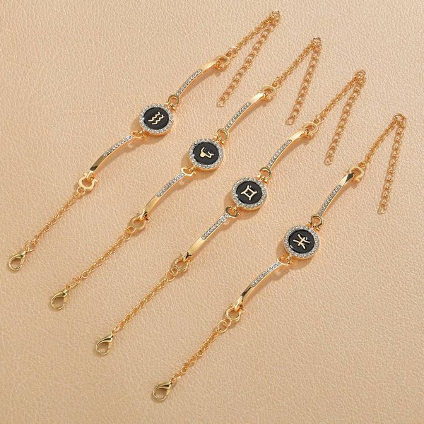 Bracelet à breloques pour femmes, 12 modèles du zodiaque, couleur or, pendentif en diamant, vente en gros, dernière conception à la mode