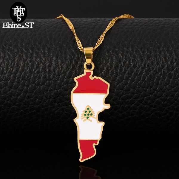 Venta al por mayor, collares con colgante de bandera de mapa de Líbano, joyería de país de Color dorado, logotipo nacional patriótico