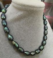 Gros Liang Li 12-13mm tahitien paon collier de perles baroque vert 18 pouces 14k or