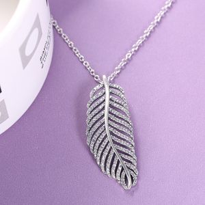 Groothandel-Light Feather CZ Diamond Ketting voor Pandora 925 Sterling Zilveren Hoge Kwaliteit Dames Hanger Ketting met originele doos