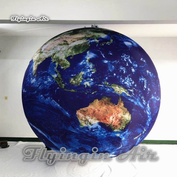 Éclairage en gros planète Planet Balon de terre gonflable suspendu / globe terrestre balle imprime complète sphère soufflée d'air pour décoration de fête