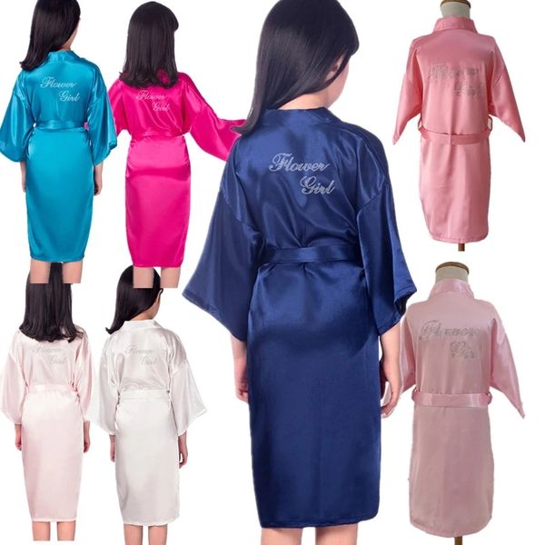 Lien en gros Fleurée Fleulle Stamines enfants Satin Silk Kimono Robe Bathrobe pour enfants