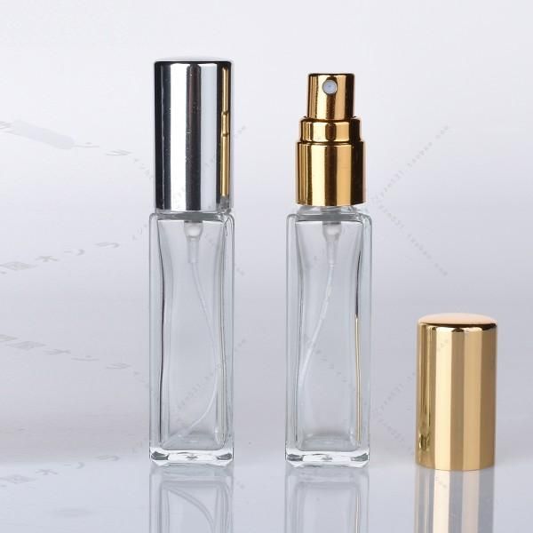 Atomizador de perfume largo y delgado al por mayor forma cuadrada de botellas de vidrio transparente recargadoras vacías pulverizadores de viaje 10 ml 1/3oz