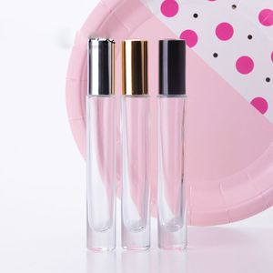 Groothandel lange stijl 10 ml glazen rolfles heldere geuren etherische olie parfum flessen met metalen rolbal