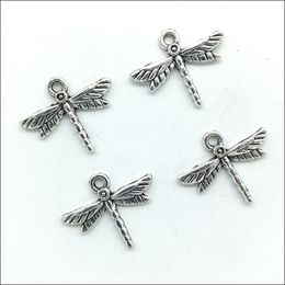 Venta al por mayor lote 100 Uds lindo libélula colgantes de plata antigua para fabricación de joyería DIY pendientes pulsera 16*19mm