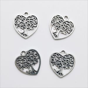 Lote al por mayor 100pcs árbol de corazón heart amuletos de plata antiguos colgantes para joyas que fabrican aretes de pulsera Diy Keychain colgante 18*17 mm Dh0840
