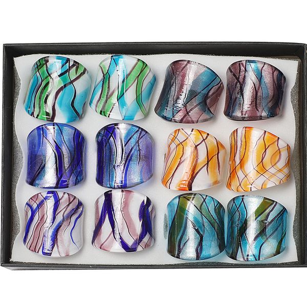 Lots en gros Mélanger 24 Pcs D'été Style Murano Verre Murano Anneau Anniversaire Hommes Femmes Fête De Mariage Valentine Cadeau De Mode Bijoux