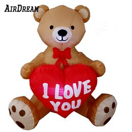 wholesale Precioso oso de peluche inflable del día de San Valentín de 10 pies de altura con decoración de amor en el patio del corazón