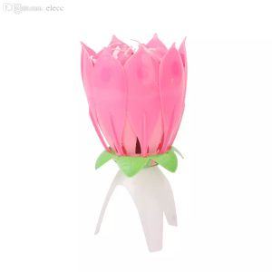 Groothandel-mooie bloem gelukkige verjaardag bloesem lotus muzikale kaars romantische party cadeau # 73343