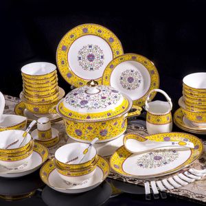 En gros De Luxe En Porcelaine Vaisselle Ensembles Chinois Classique Royal Émail Dîner Assiettes Plats Pot Bol Cuillère