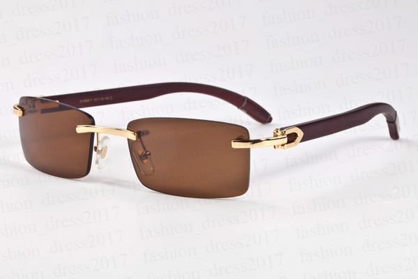 Lunettes de soleil en corne de buffle de luxe en gros lunettes de soleil de marque rétro pour hommes mode demi-monture sans monture et lentille claire livrées avec boîte