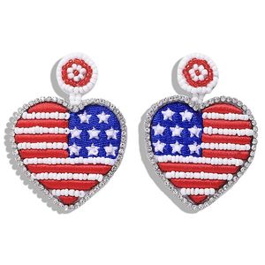 Gros-designer de luxe exagéré belle mignon coloré perlé Amérique USA drapeau coeur pendentif boucles d'oreilles pour femmes filles