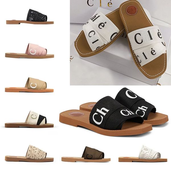 Sandalias de diseñador de envío gratis Luxury Woody Cubrogs Mule Sandalias planas Cartas deslizantes zapatillas Desdabilitas de color rosa Plataforma de playa de verano Arena para el hogar al aire libre