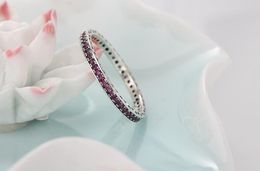 Groothandel Luxe Sieraden 925 Sterling Zilver Enkele rij Boren Ruby CZ Diamond edelstenen Bruiloft Dames Engagement Band Ring Gift Size5-11