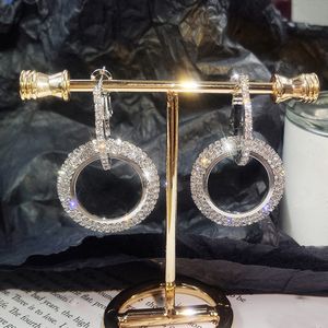 Venta al por mayor-Lujo estilo coreano grandes pendientes redondos mujeres cristal oro plata color Rhinestone geométrico aro pendientes joyería regalo