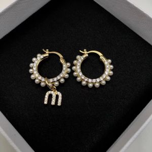 Boucles d'oreilles de luxe en perles pour femmes, marque de mode MI U, cristal strass, bijoux cadeau de fête de mariage, vente en gros