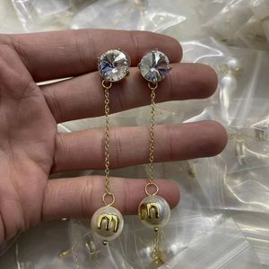 M iu – boucles d'oreilles vintage pour femmes, pendentif en perles, longues pampilles, pierres précieuses, simples, vente en gros