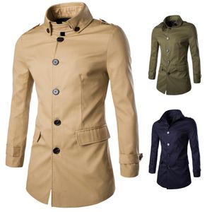 Vente en gros - M-XXXL Trench-coat pour hommes col rabattu Trench-coat pour hommes Mode simple boutonnage Slim Casual Angleterre Style Long Trench-Coat